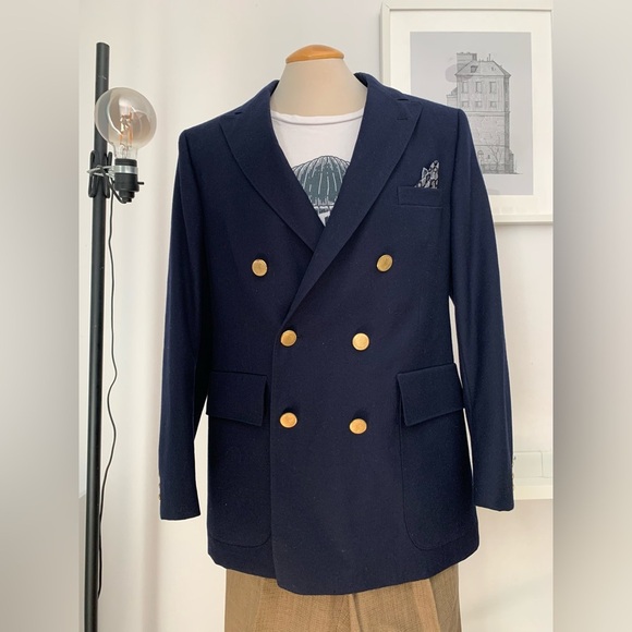 Navy Double-Breasted Blazer with Gold Buttons - Picture 1 of 10